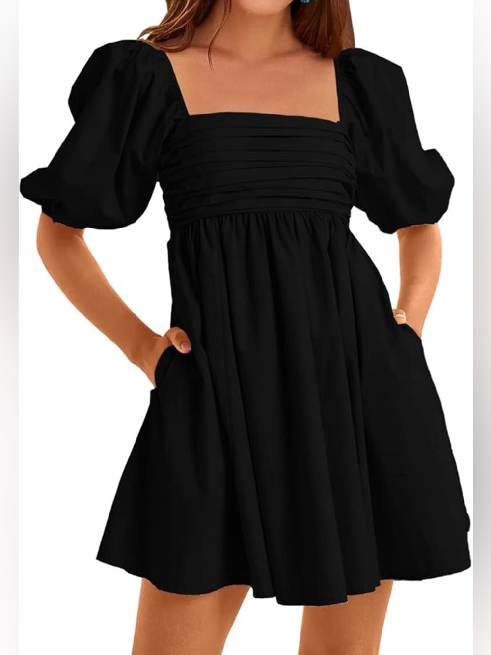 Miami Black Puff Sleeve Square Neck Mini Dress